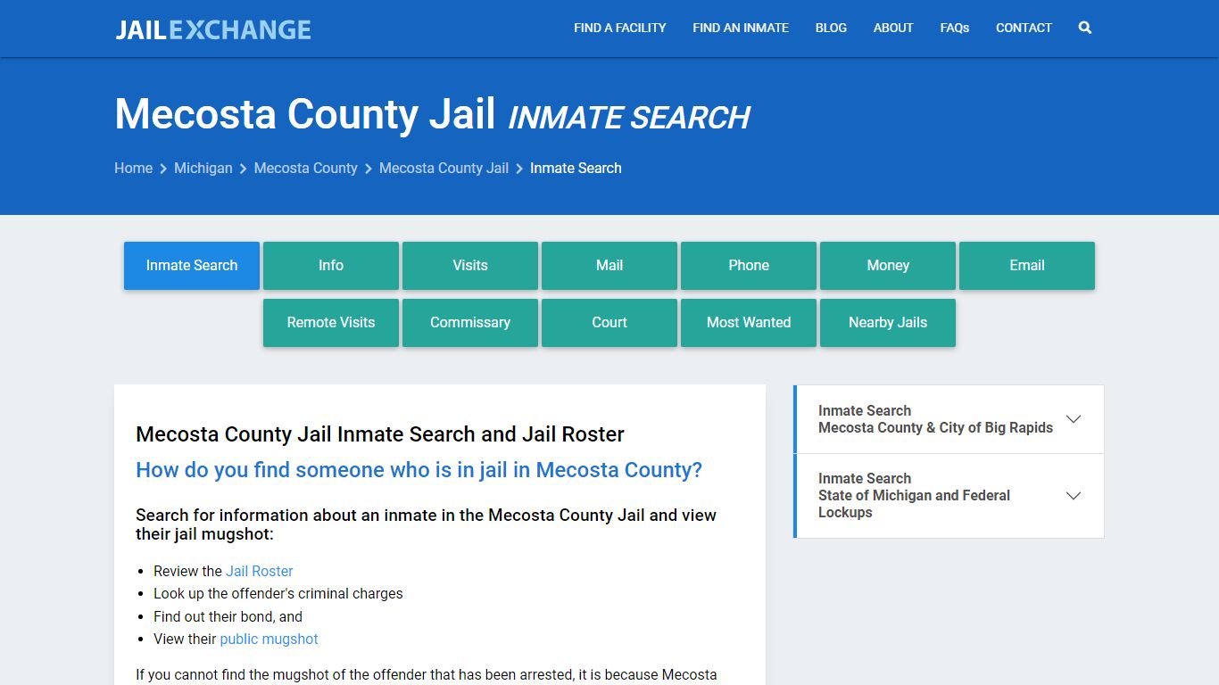 Inmate Search: Roster & Mugshots - Mecosta County Jail, MI